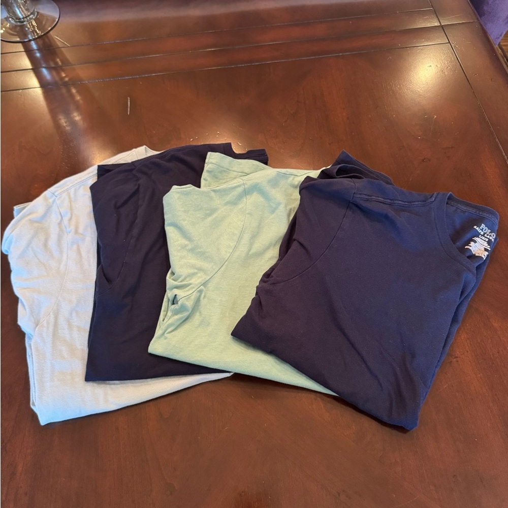 Polo by Ralph Lauren Men Navy, Light Blue and Green Cotton T-Shirts - 4 Pack